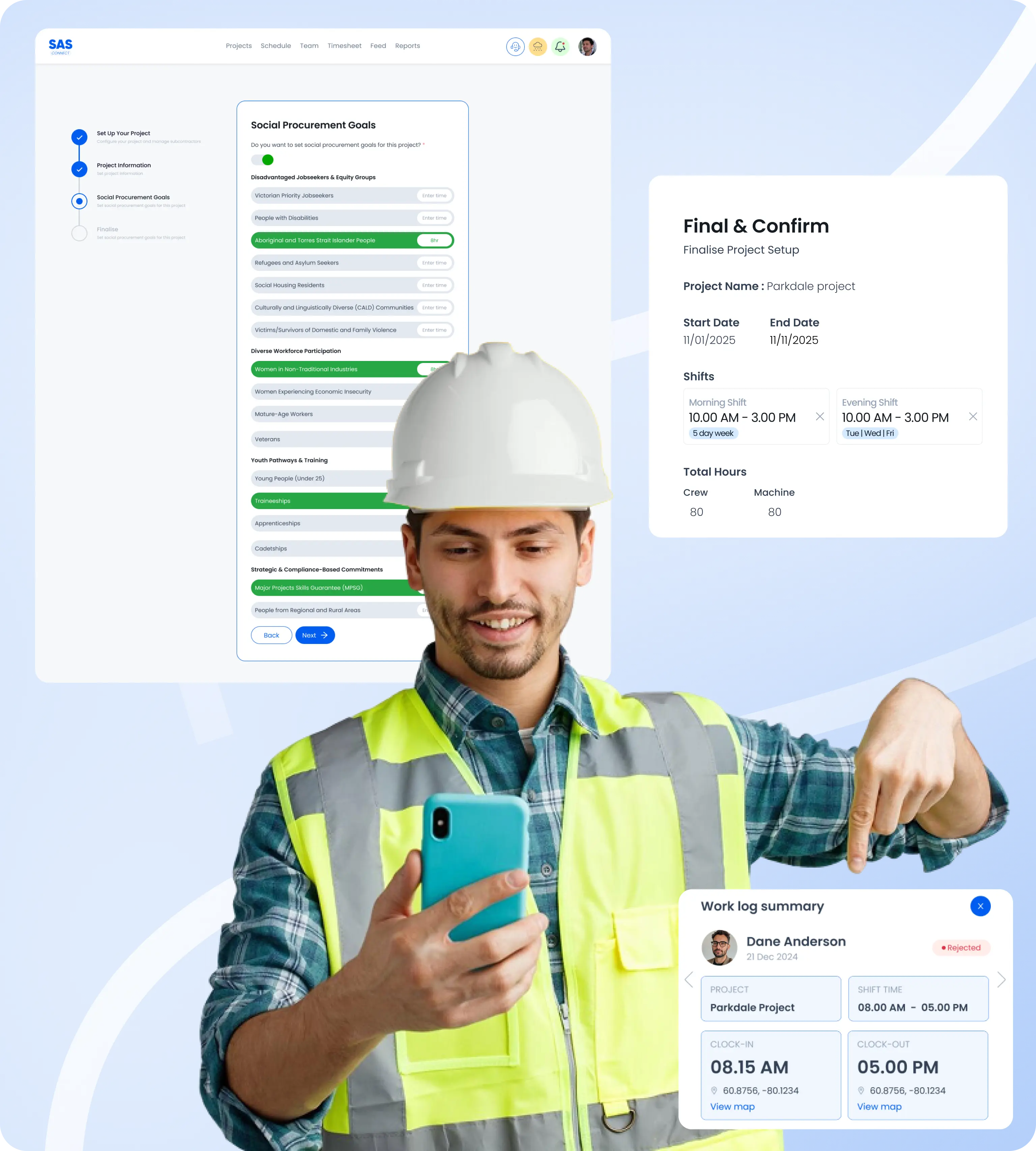 Construction management software for builders and contractors to manage projects, schedule teams, track tasks, and improve site efficiency
